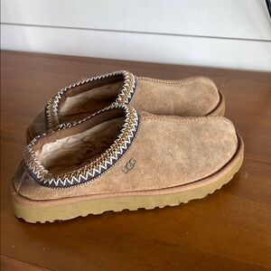 UGG Chestnut Suede Slippers with Shearling